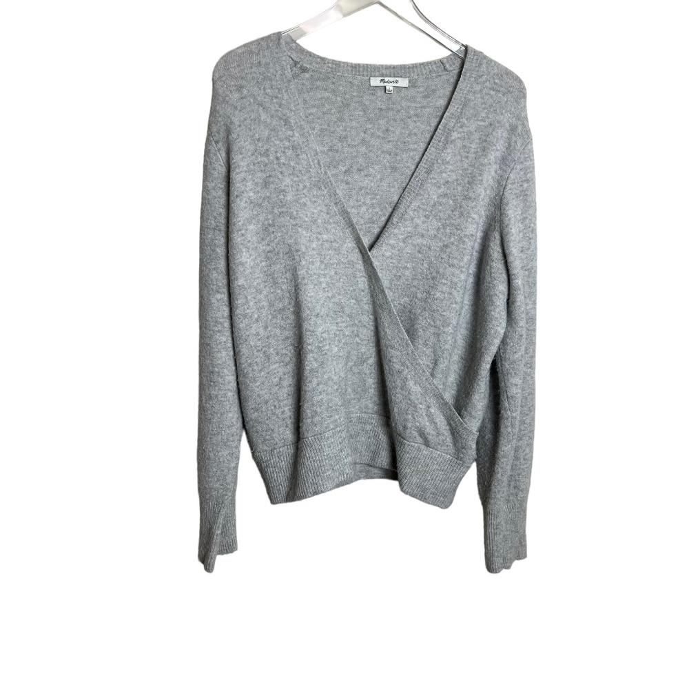 MADEWELL | Long Sleeve Deep V Wrap Front Pullover Sweater Gray